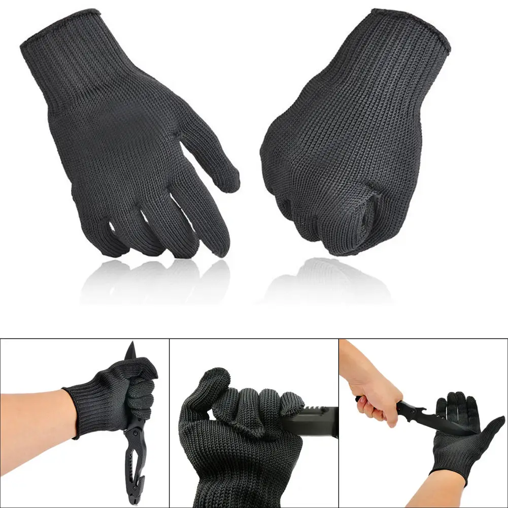 Stab Resistance Gloves Black 1 Pair Soft Washable Stainless Steel Wire Safety Works Anti-Slash Cut Proof Flexible