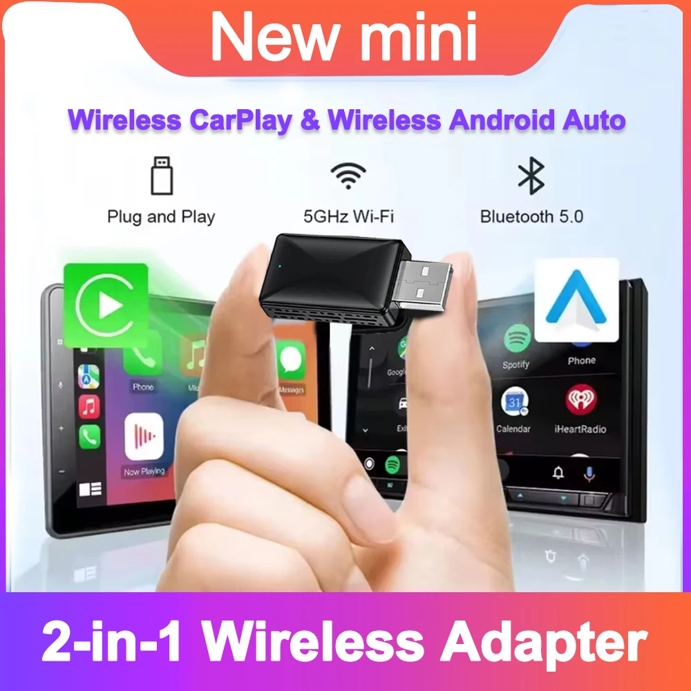 2024 2in1 Wireless Android Auto Adapter Carplay Smart Dongle Plug and Play For Kia Volvo Audi MG Opel VW Hyundai Jeep