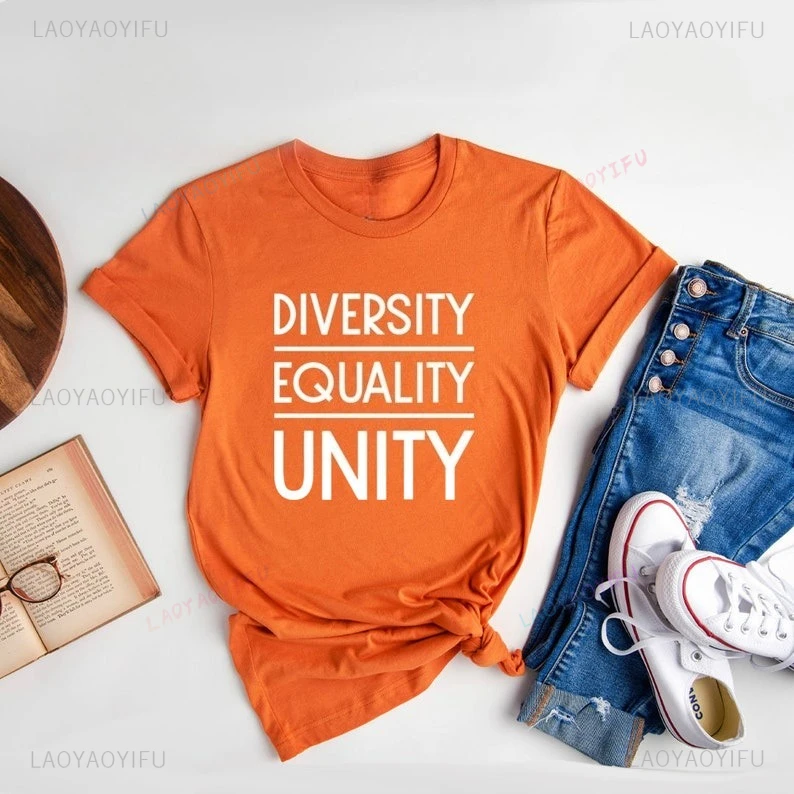 Diversité Égalité Unité Empoweré Femmes Droits Égaux T-shirt Décontracté Mode Lâche Harajuku Hip Hop Y2K Doux Femmes Streetwear