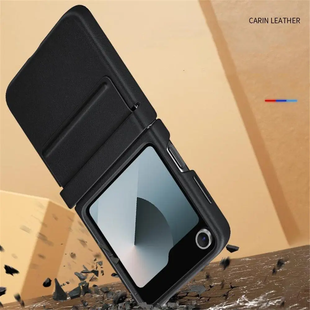 حافظة رفيعة من جلد البقر الأصلي لهاتف سامسونج جالاكسي Z Flip5 غطاء خلفي للأعمال