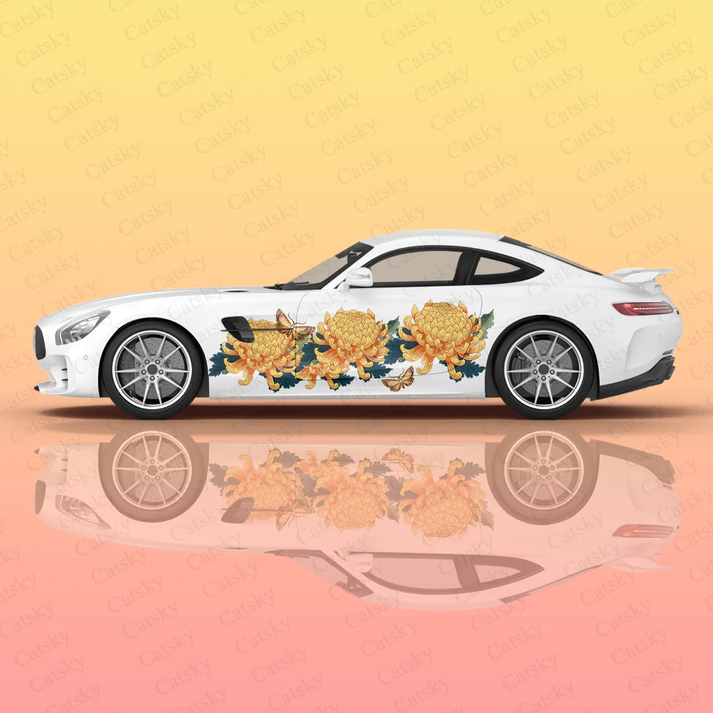 

Oil Painting Chrysanthemum Flowers Car Body Stickers Itasha Vinyl Car Side Decal Sticker Car Body Sticker Car Decor Stickers