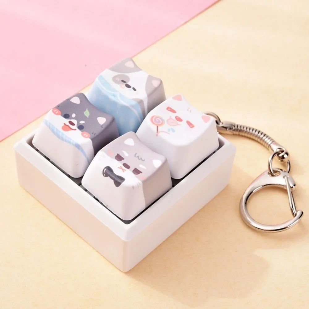 4-Tasten-Welpen-Tastenkappen-Schlüsselanhänger, Kawaii-Entspannungstasten-Fidget-Schlüsselanhänger, kreatives, tragbares mechanisches Tastatur-Set, Geschenk für Freunde – Detail 3
