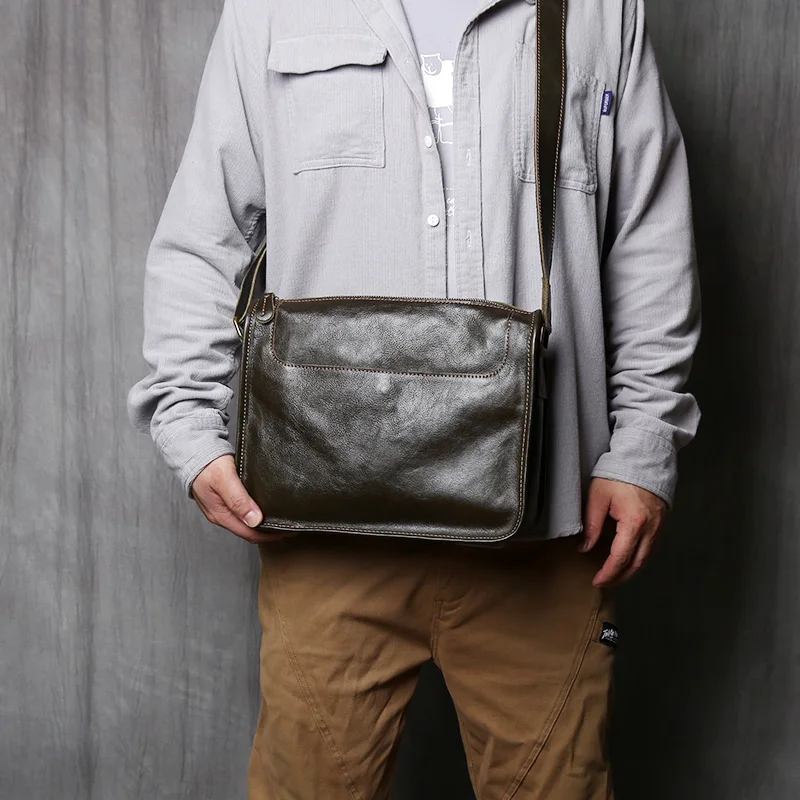 Nzpj Vintage Echt leder Herren Umhängetasche natürliche Rindsleder Umhängetasche lässig Herren Rucksack für 11 Zoll iPad – Detail 5