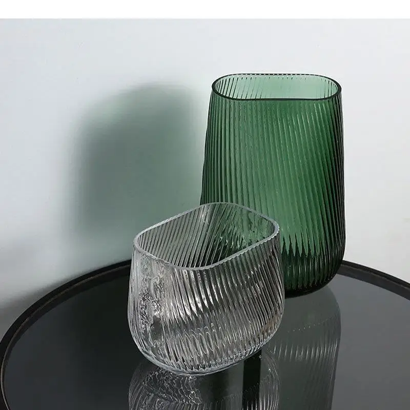 

Green Relief Glass Vase Hydroponics Flower Pots Decorative Arrangement Desk Decoration Floral Modern Home Decor