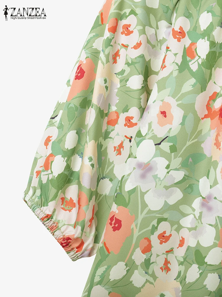 Set Pendek 2 Potong Wanita ZANZEA Blus Bunga Kerah O Lengan Setengah dan Celana Pendek Pinggang Elastis Warna Polos Pakaian Musim Panas Kasual