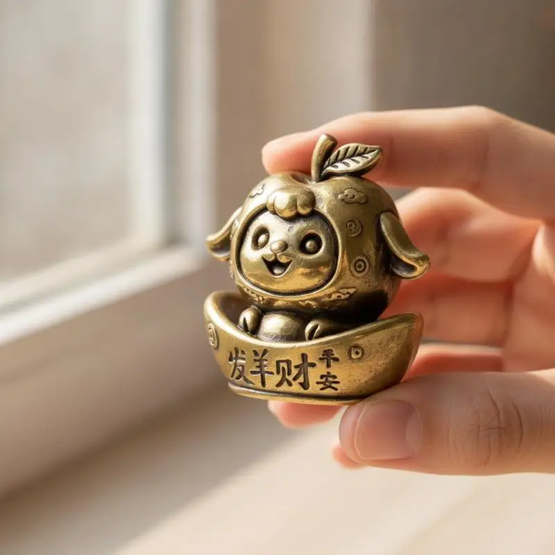 Retro Cute Brass Lucky Sheep Figurine 1/2Pcs Good Luck Blessing Ornament for Gift Home Decor Accent