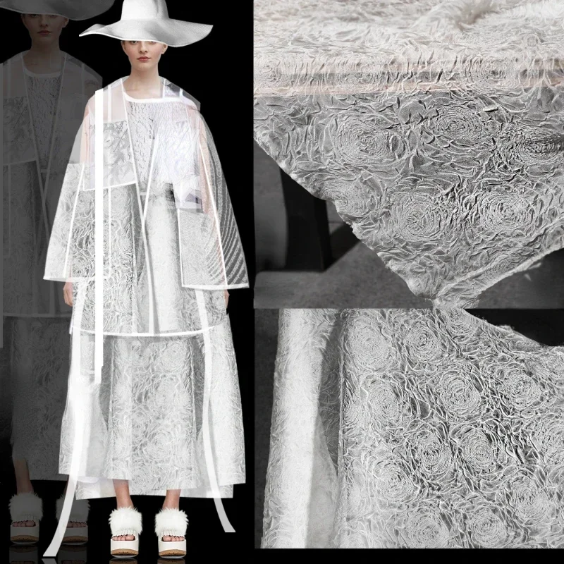 

Three Dimensional White Rose Yarn Fabric for Creative Dress Designer Cloth Apparel Diy Sewing By The Yard Material