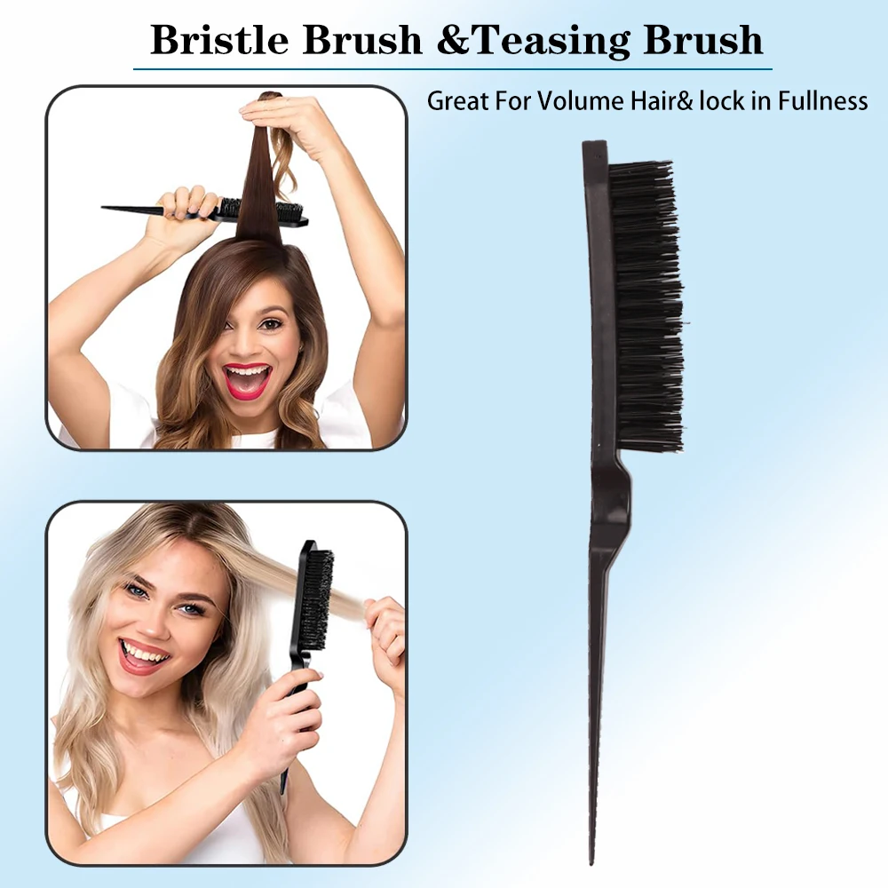 3Pcs Hair Styling Tools Edge Brush Rat Tail Comb Bristle Triple Row Styling Comb For Hair Styling Separating Combing & Coloring