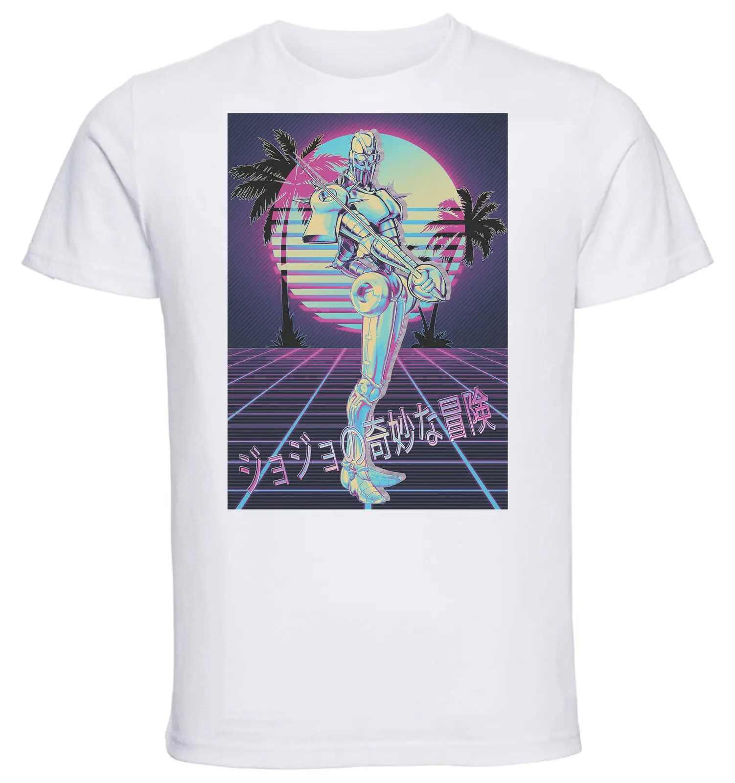 T-Shirt - White - Vaporwave 80s Style Jojo Silver Cart-