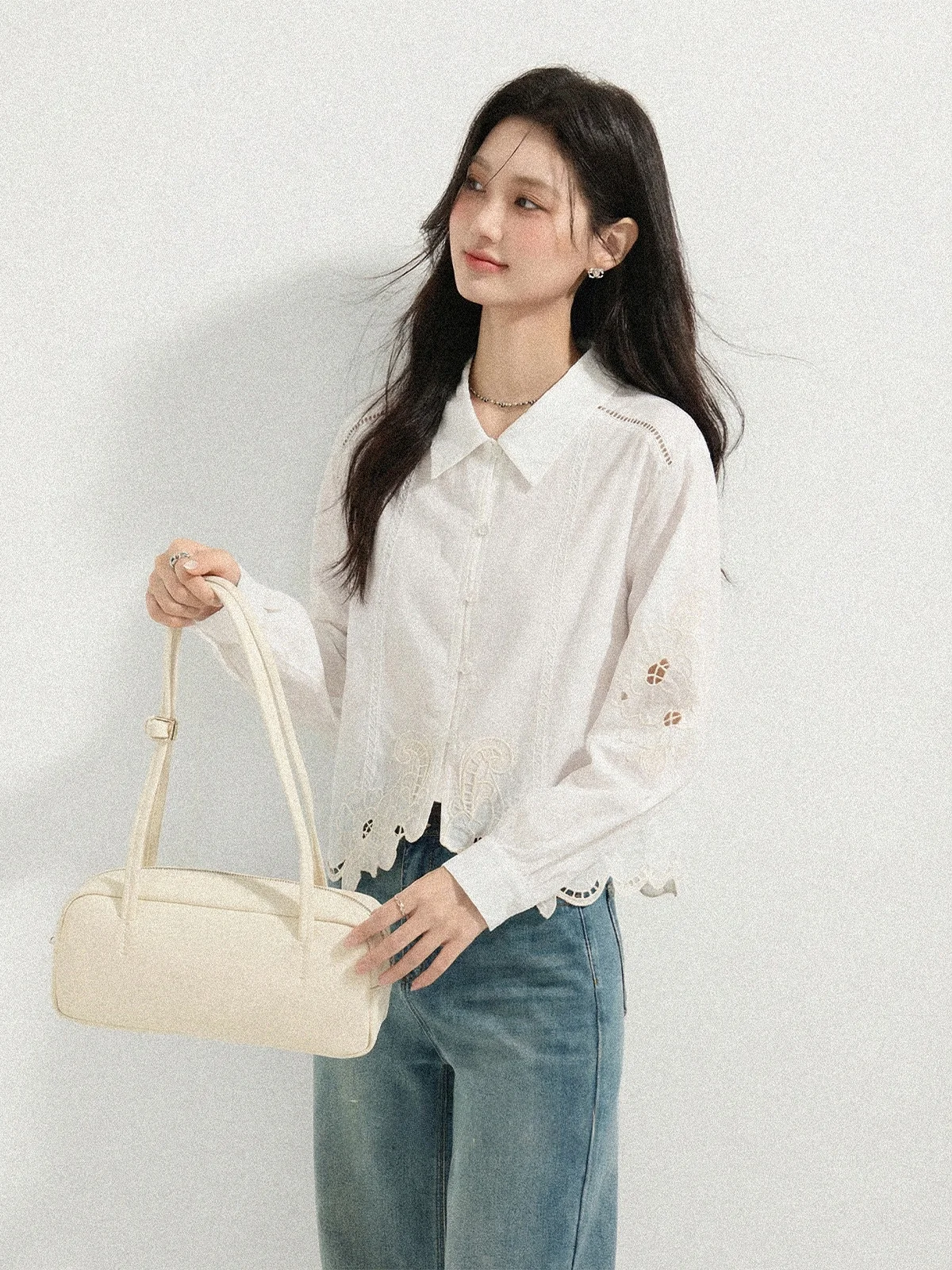 

Beautiful White Long Sve Women's irt Zhang Soda Early Spring 2026 New Design Unique Faionable Loose Fit Pure Color