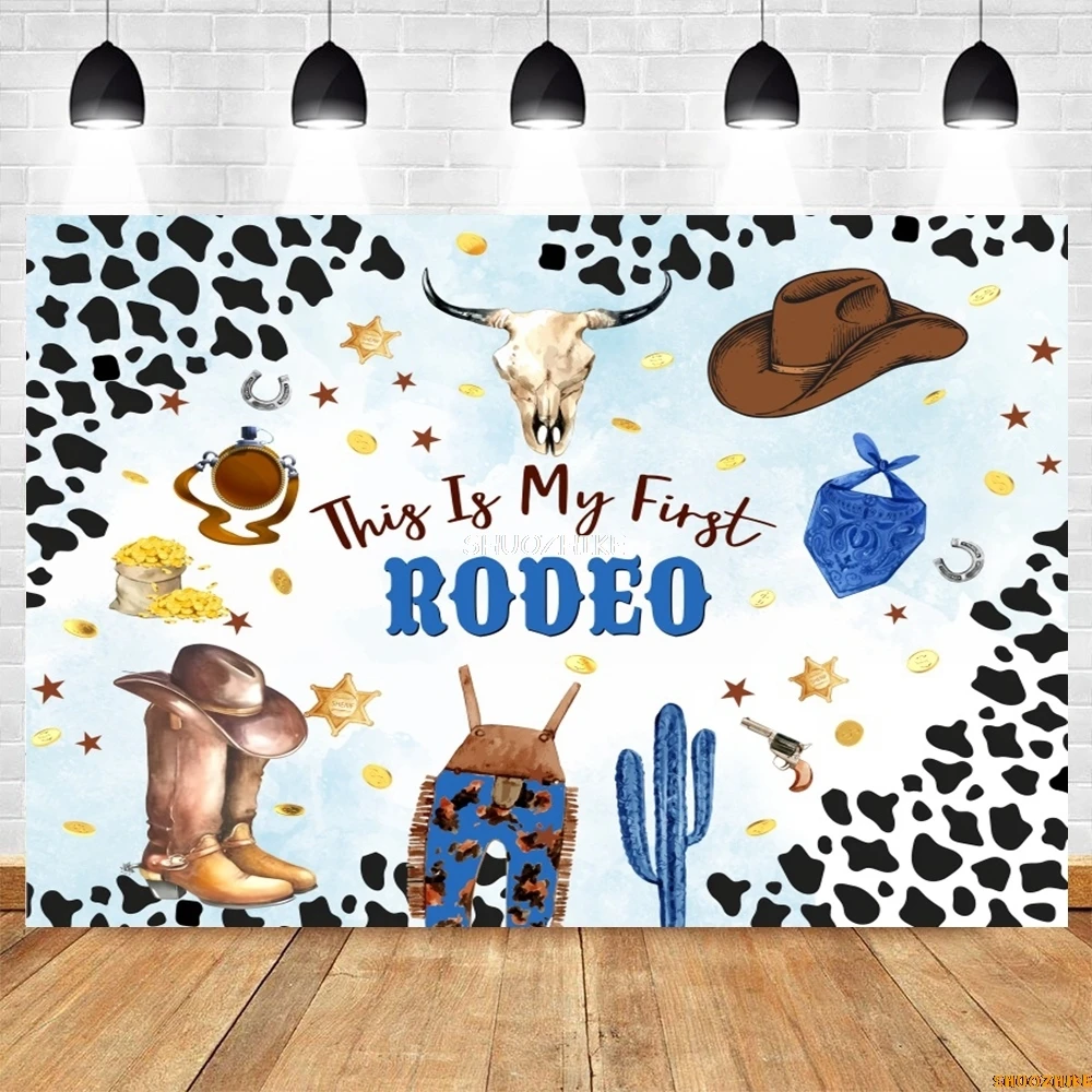 Holy Cow Baby Shower Backdrop Cartoon Farm Cow Cowboy My First Rodeo Kids 1st Birthday Photography Background Photo Studio Props
