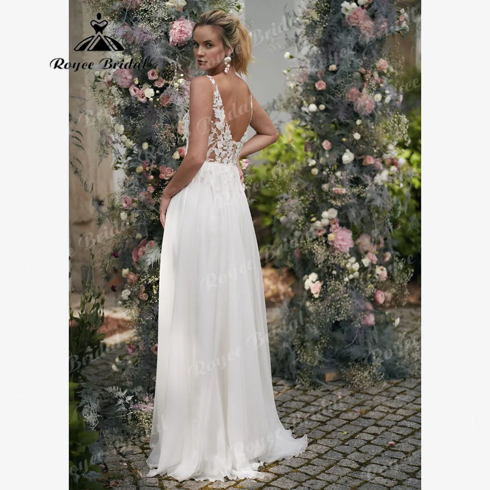 Sexy Flowy Split Side Chiffon Lace Boho Wedding Dress for Women 2024 Sleeveless Backless Bridal Gown vestidos de novia bohemios