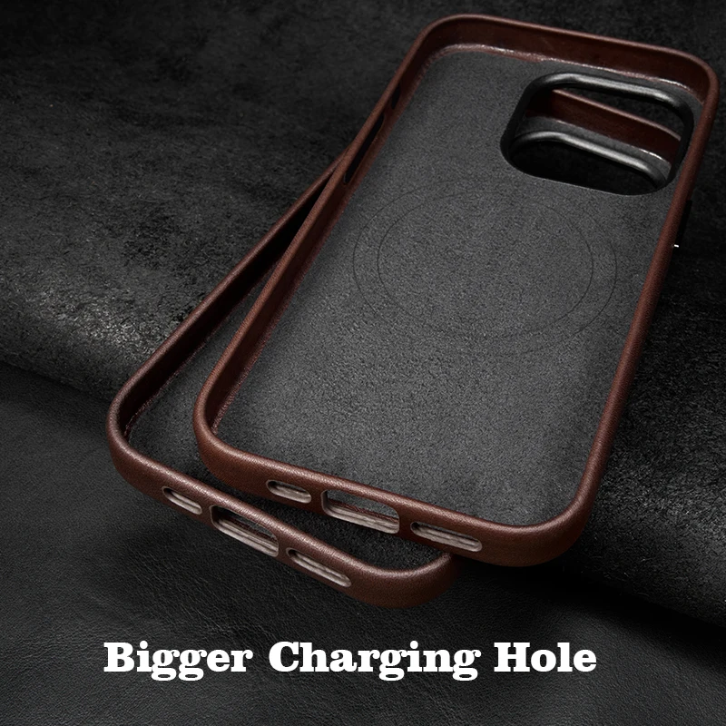 Genuine Leather Case for iPhone 16 Pro Max Quality Business Case for iPhone 15 Pro Max Strong Magnetic Charging Phone Back Cover