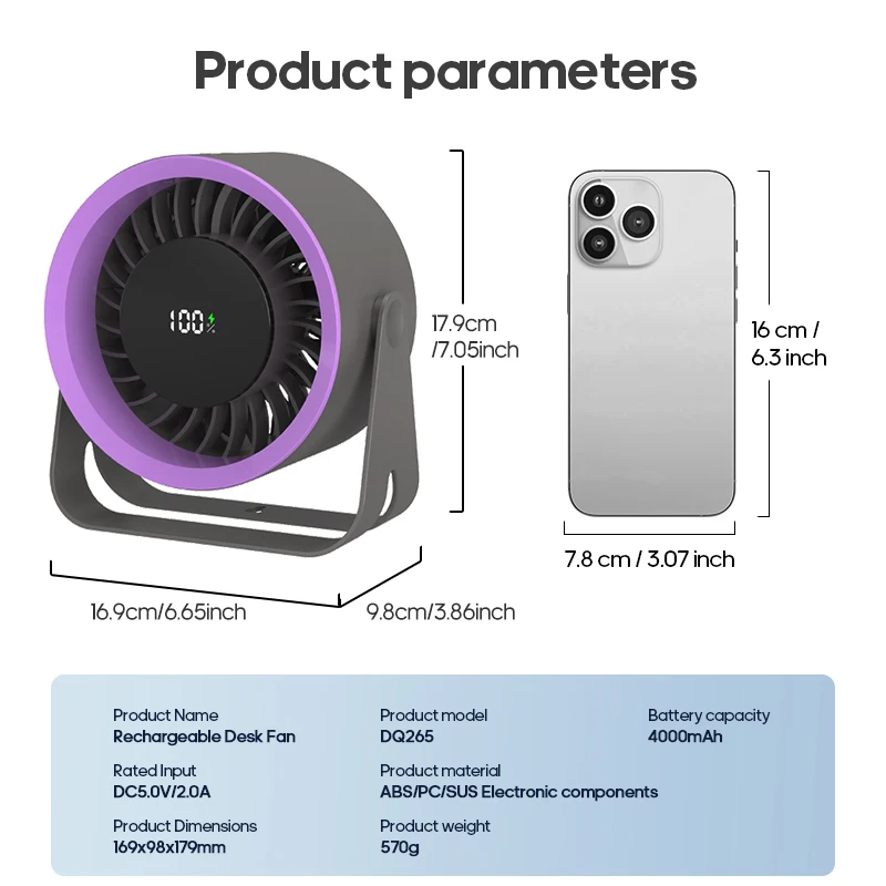 Ventilador de refrigeración inalámbrico para montaje en pared, ventilador de escritorio con Control remoto de 100 velocidades, 4000mAh, recargable con Control remoto para viajes y hogar
