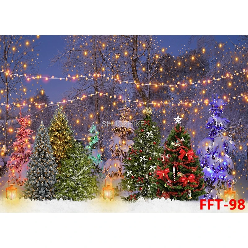 Christmas Day Photography Backdrops Snowman and Pine Trees Forest Garland Photo Studio Background  FSS-202