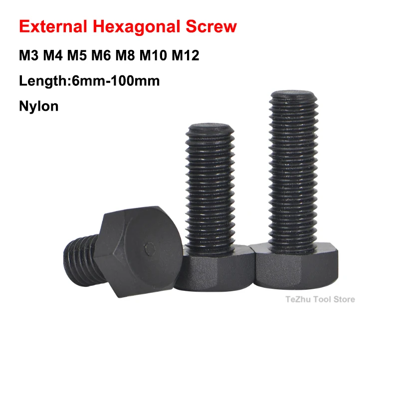 

Nylon Black Hexagonal External Hex Screw M3 M4 M5 M6 M8 M10 M12 Plastic Insulated Hexagonal Bolt Length 6mm-100mm