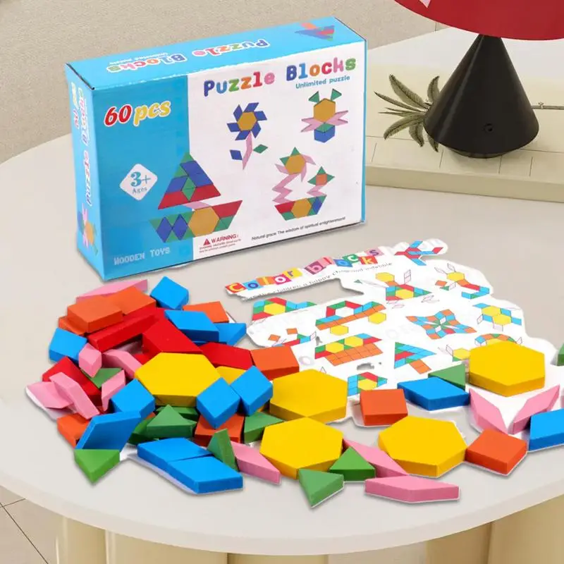 Wooden Pattern Blocks Preschool Educational Geometric Puzzle Tangram Toy Puzzle Blocks For Preschool Classroom Homeschool Travel