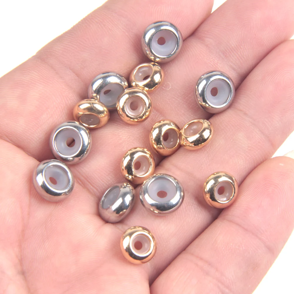 XHN 10 Stück Edelstahl-Abstandsperlen, glatte runde Perlen, Charm mit Silikonkautschuk, passend für Armbänder, DIY-Schmuckzubehör – Detail 6