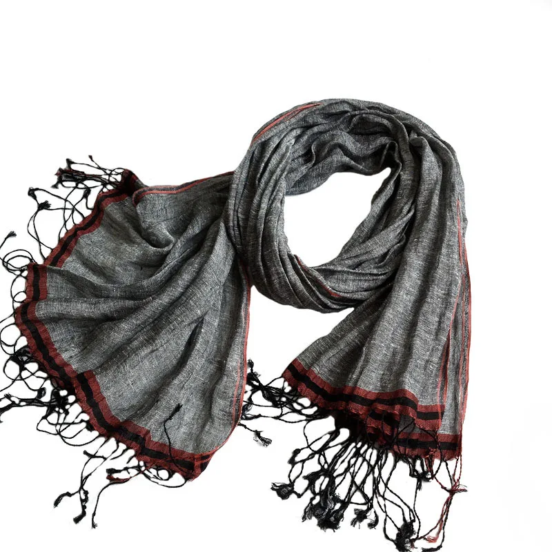 Spring And Summer High Quality Pure Linen Lady Scarf Gray Stylish And Versatile Super Large Long Shawl