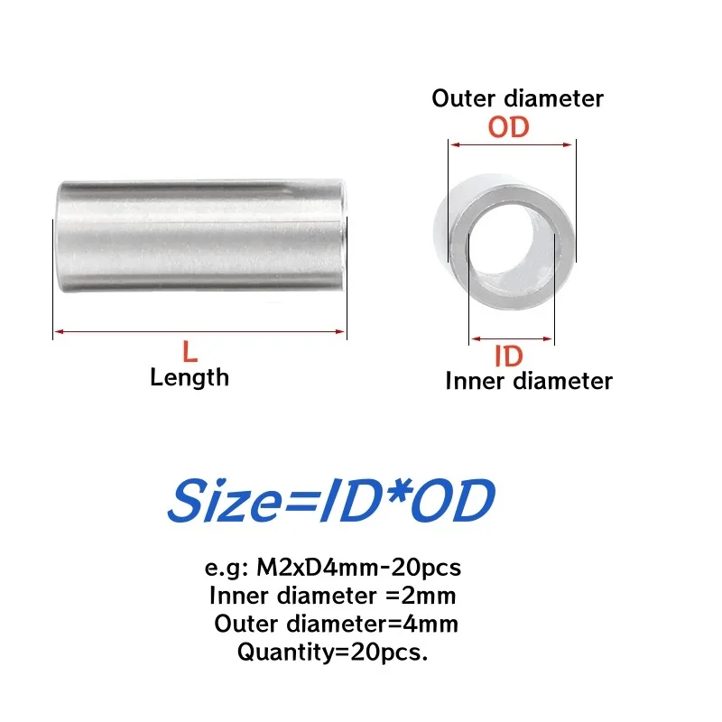 10~20pcs M2 M3 M4 M5 304 A2 Stainless Steel Unthreaded Standoff Spacer Bushing Washer Round Hollow Gasket Sleeve
