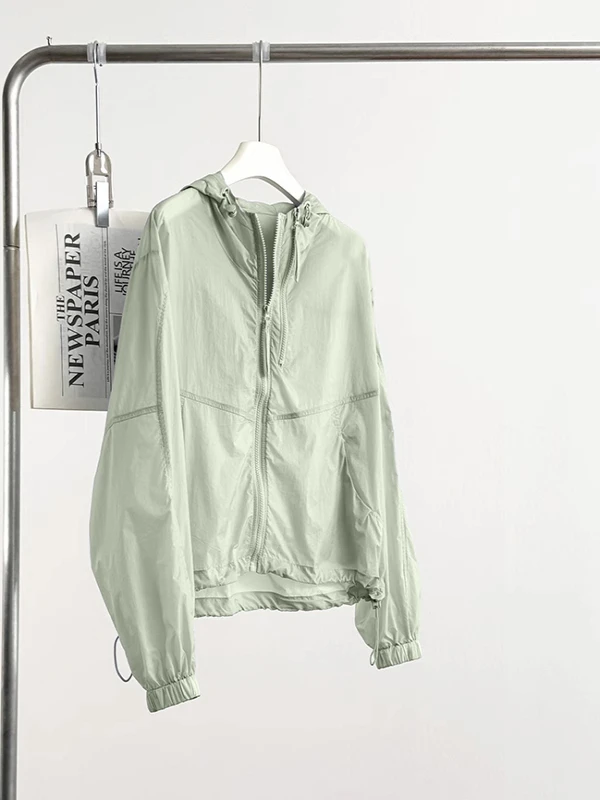Feminino verão solto ajuste com capuz proteção solar jaet duplo zíper casual sle design leve longo sve