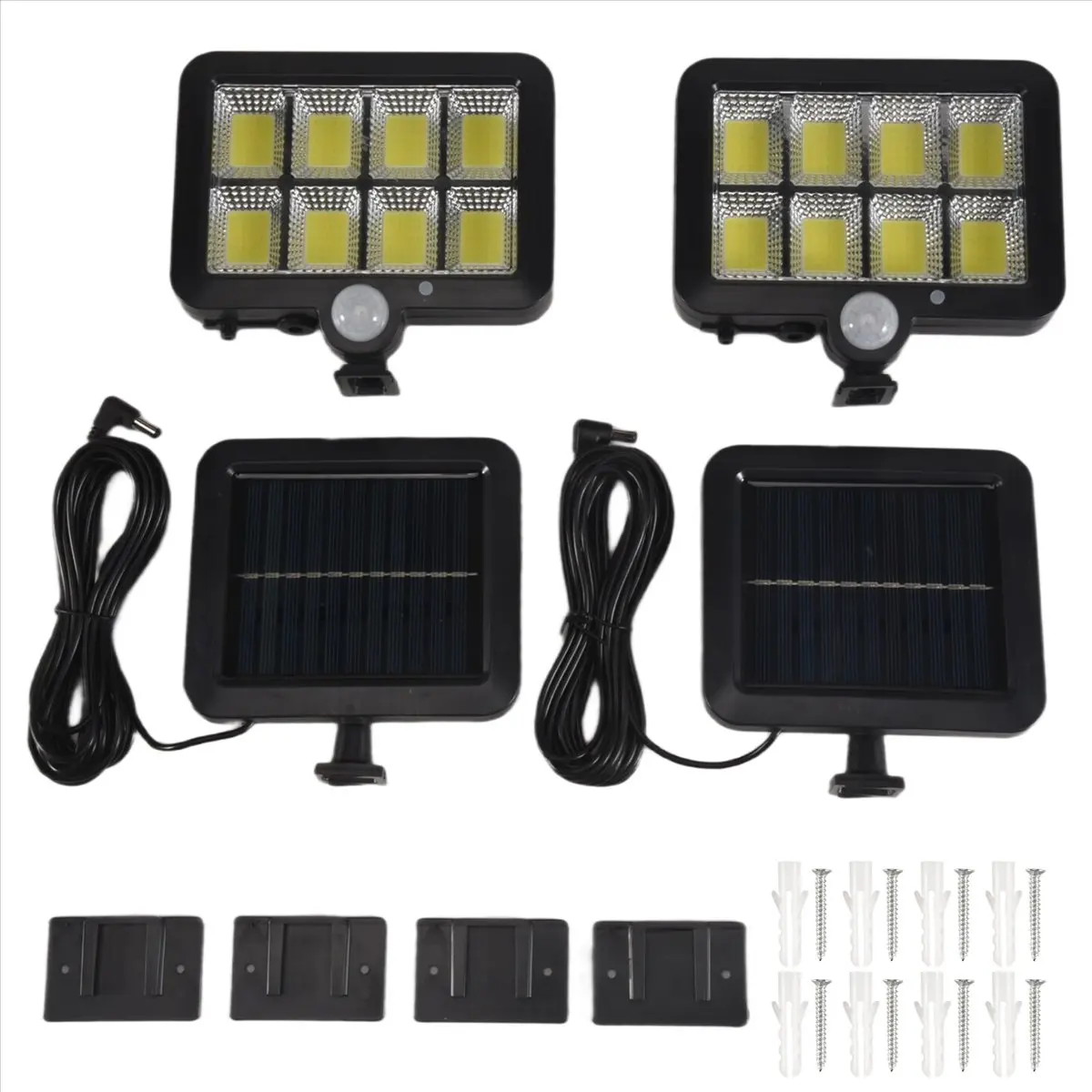SHGO LEDs Solar Wall Lights, 2Pc 160 COB 2000 Lumen IP65 Waterproof Motion Sensor Security Flood Light 360 Degree Adjustable