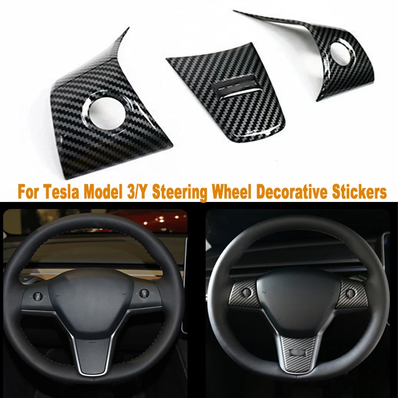 

For Tesla Model 3/Y 2017-2023 Steering Wheel Decorative Stickers Auto ABS Carbon Fiber Interior Modified Car Accessories