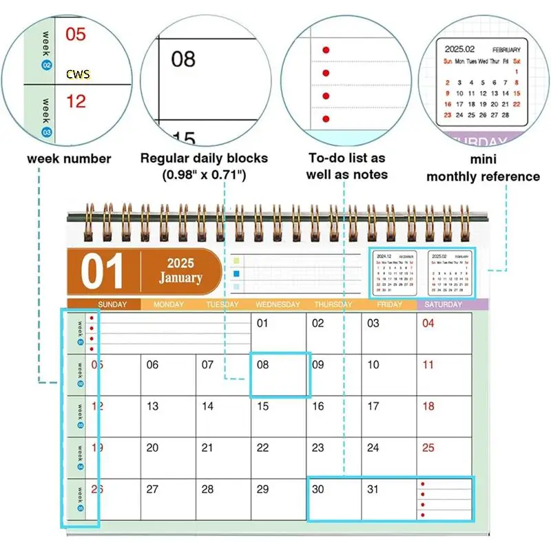 Small Desk Calendar Stand Up Flip Desk Calendar - Coil Bound Monthly Desk Calendar For Home Office