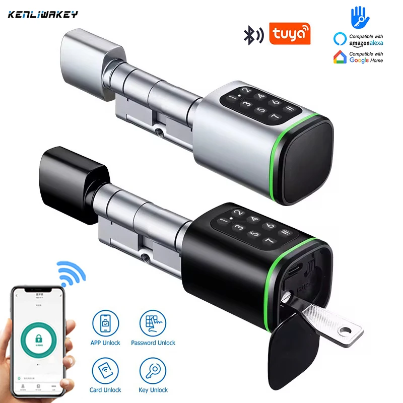 Smart Cylinder Lock With Tuya Ttlock Bluetooth APP Digit Password IC Card Mechanical Key Unlock Easy Replacement Smart Door Lock