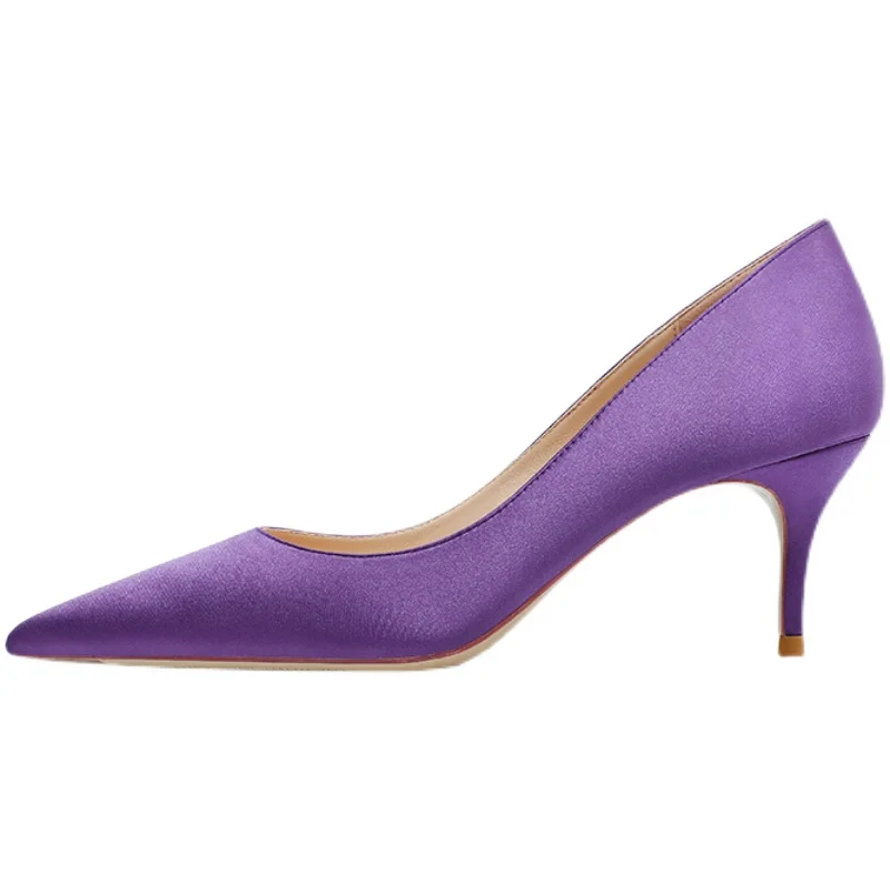 women pumps spring autumn new sexy party dress Stiletto high heels purple satin cloth pointd toe 6cm slip-on daily wear shoes