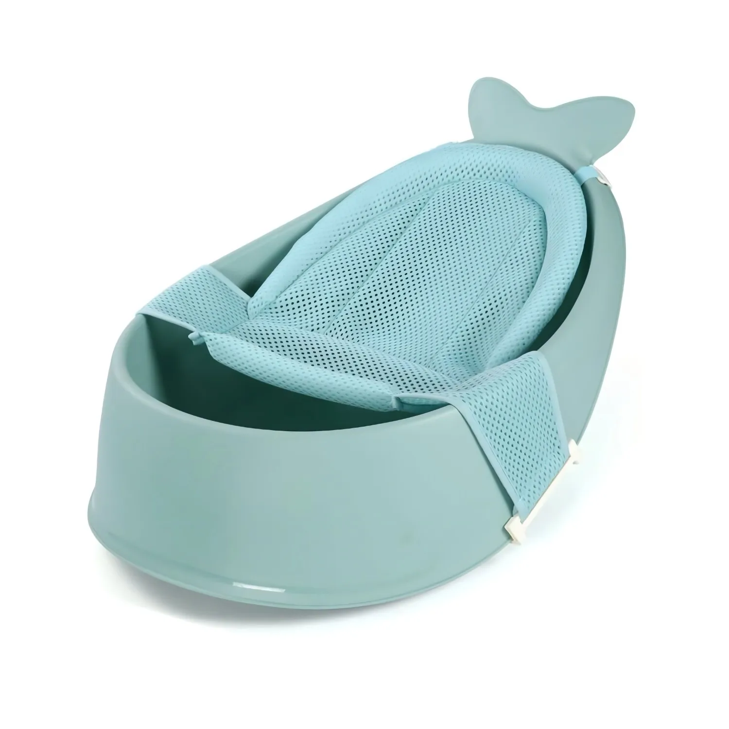 Baby Bath Tub with Bathmat Cushion, Whale Baby Bathtub with Drain Hole, Shower Basin with Non-Slip for Baby Boy Girl