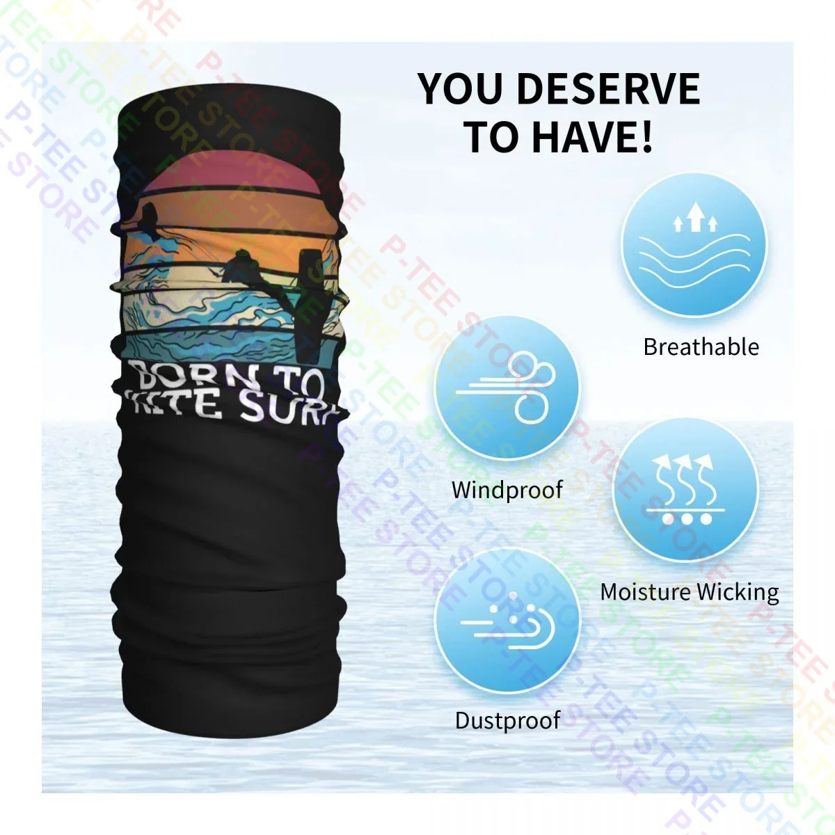 Born To Kite 서핑 선셋 비치 서핑, 목 각반, 반다나 스카프, 페이스 마스크, 하이킹 낚시, 야외 스포츠