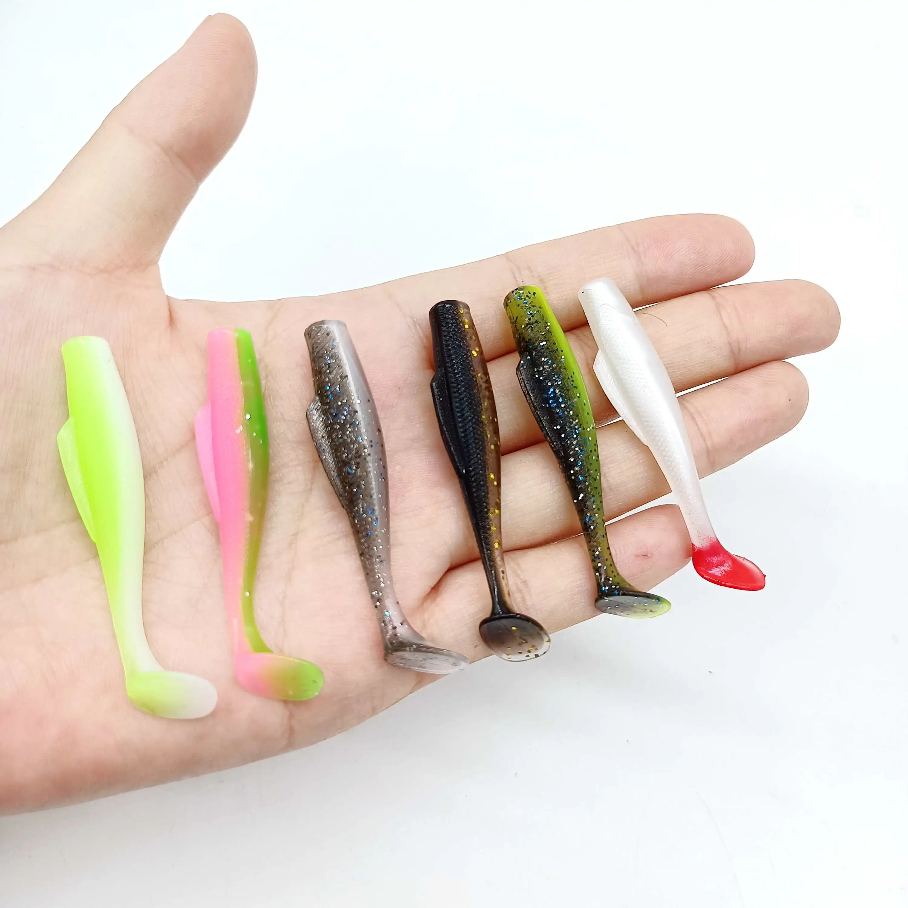 Duoduoyu 6pcs neuer tpe weicher Angel köder 1,7g/60mm T-Schwanz weicher Silikon Swimbait Wobbler für Hecht Bass Shad Angel gerät – Detail 9