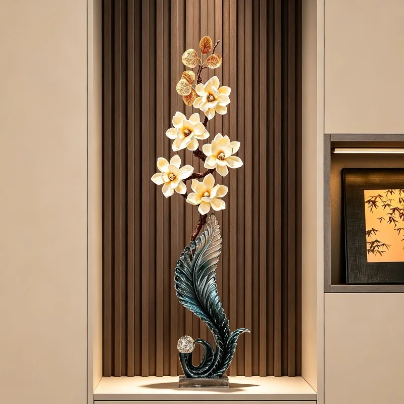 Sculpture Wind And Water Rise,Feather Ornaments,Living Room Vases,White Magnolia Flower Arrangements,Flower Decorations, Gifts