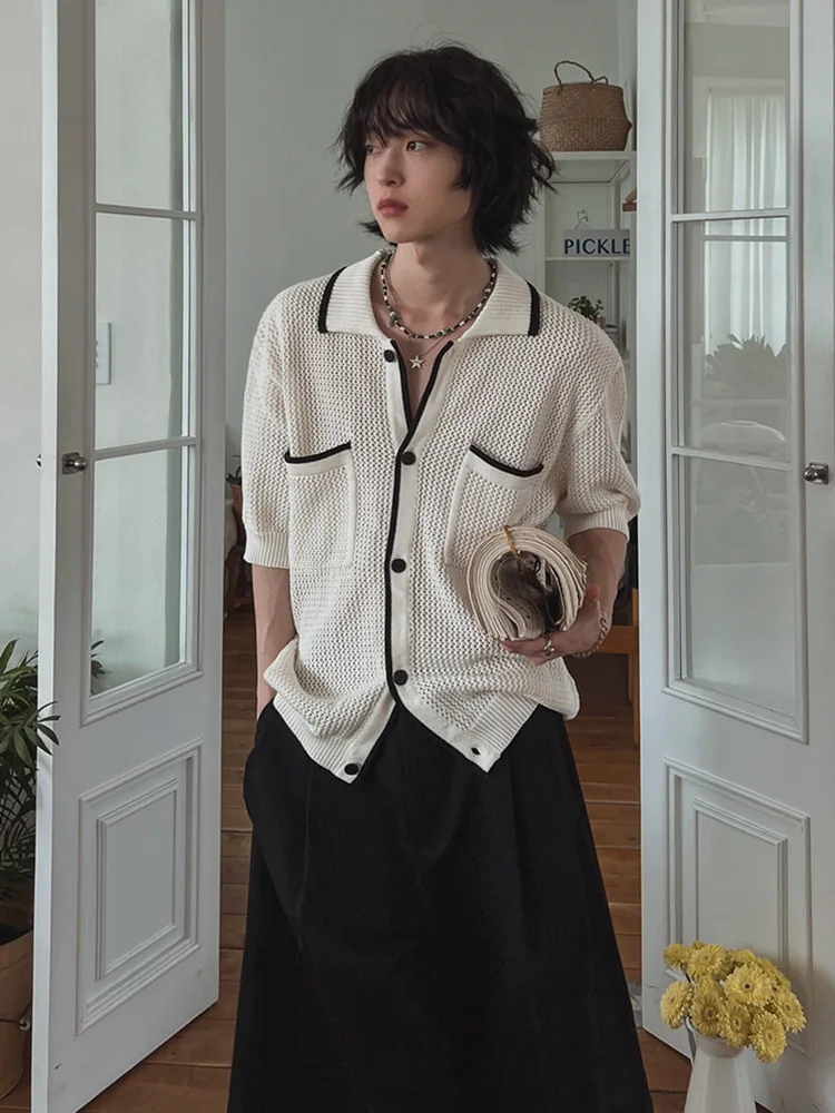 

MYQ short-sleeved sweater men's summer loose lapel half-sleeved T-shirt commuting breathable knitted cardigan