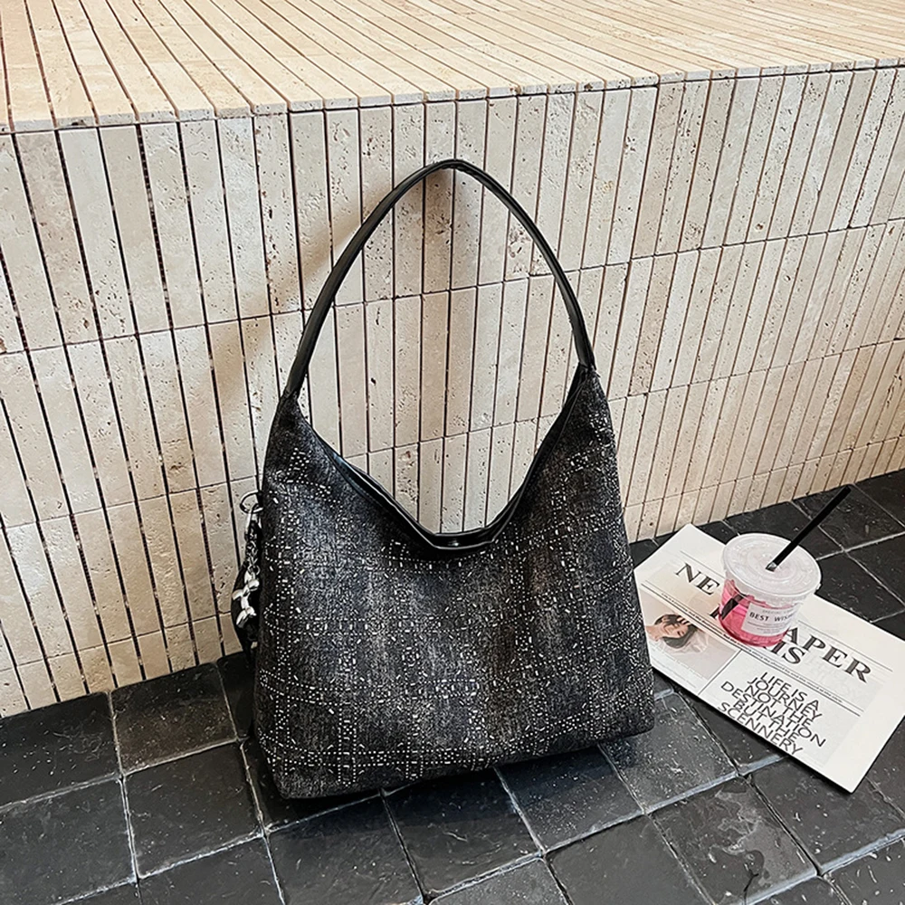 حجر الراين مزين الدينيم حقيبة كروسبودي كتلة اللون حمل المحفظة التصميم الكلاسيكي أكياس نمط الحد الأدنى للاستخدام اليومي للتنقل #3