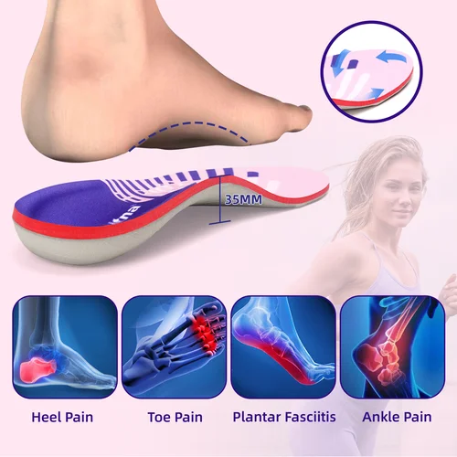 발바닥 근막염 정형 스포츠 깔창, 높은 아치 지지대, 남녀공용 밑창, 평발 통증 완화, 교정 신발 삽입물, 220lbs + 