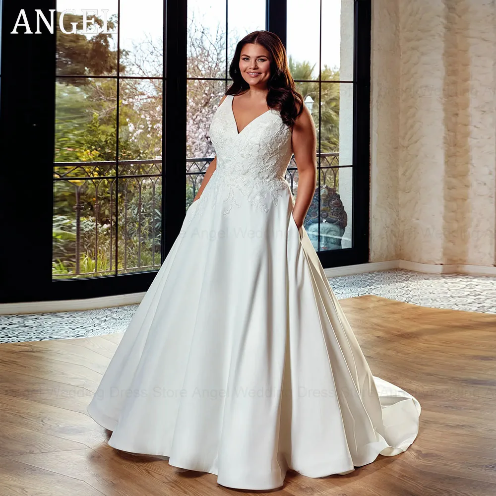 ANGEL Exquisite Customized Applique Plus Size Wedding Dresses 2025 A-Line V-Neck Sleeveless Long Bridal Gowns Vestido de Novia