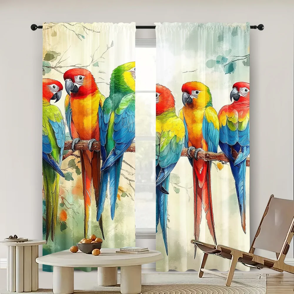 2pc,   Party Curtain curtainColored parrot combination Versatile 100% Polyester,Without Electricity Family Party Decoration