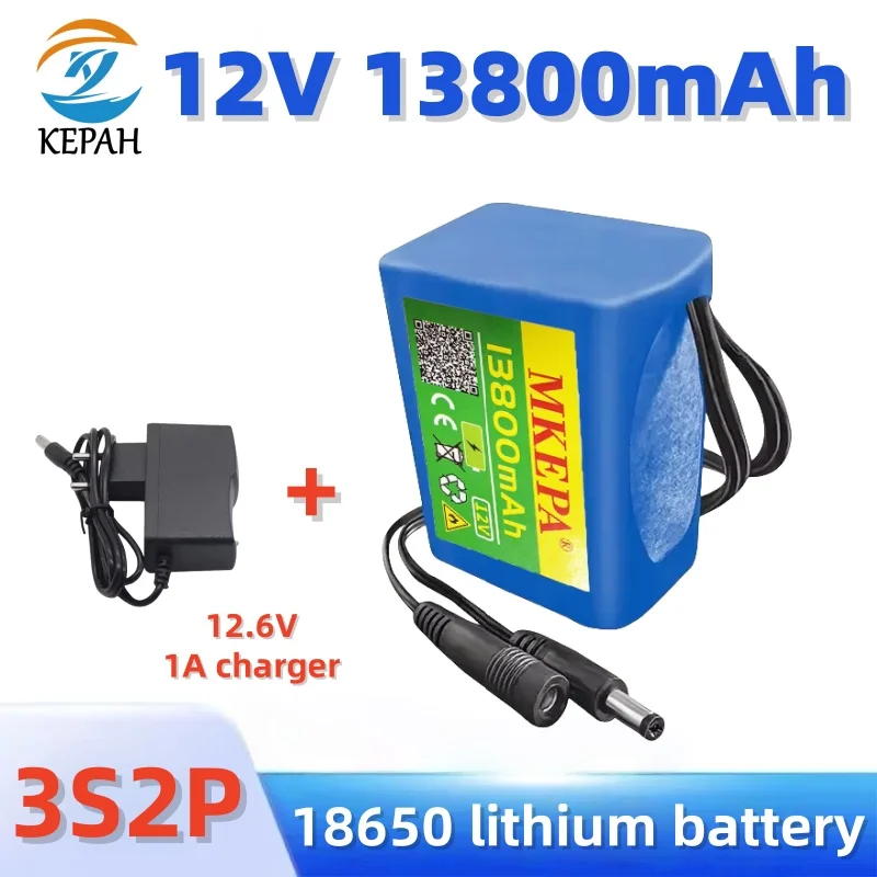 New 12V 3S2P Lithium Battery Pack | 13800mAh 18650 Battery Cell DC Interface 12.6V Charging Monitoring Replacement Battery