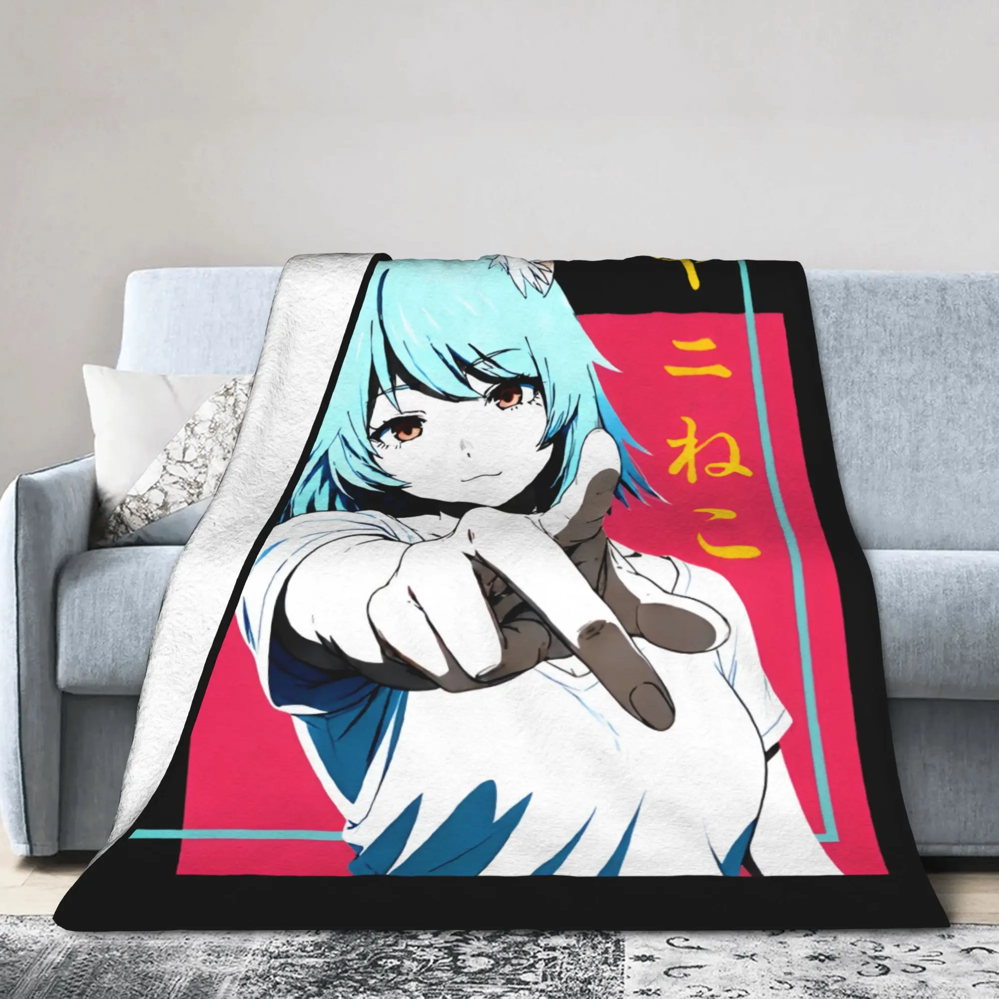Chainsmoker Cat Yani Neko Anime Blankets Flannel Summer  Breathable Ultra-Soft Throw Blanket for Sofa Travel Plush Thin Quilt