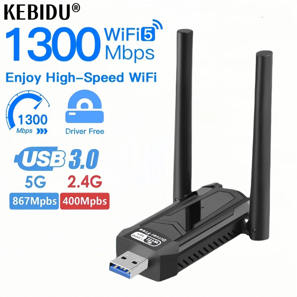 

USB3.0 WiFi Adapter 1300Mbps Dual Band 2.4G 5Ghz WiFi Dongle Wireless Ethernet Network Card Receiver free Drive For PC Laptop