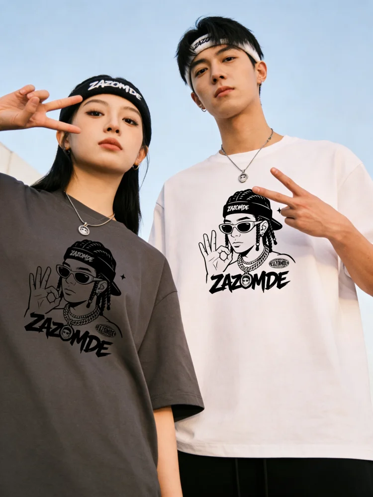 

Футболка ZAZOMDE унисекс из хлопка с коротким рукавом и мультяшным принтом: повседневный стиль и современный уличный мод