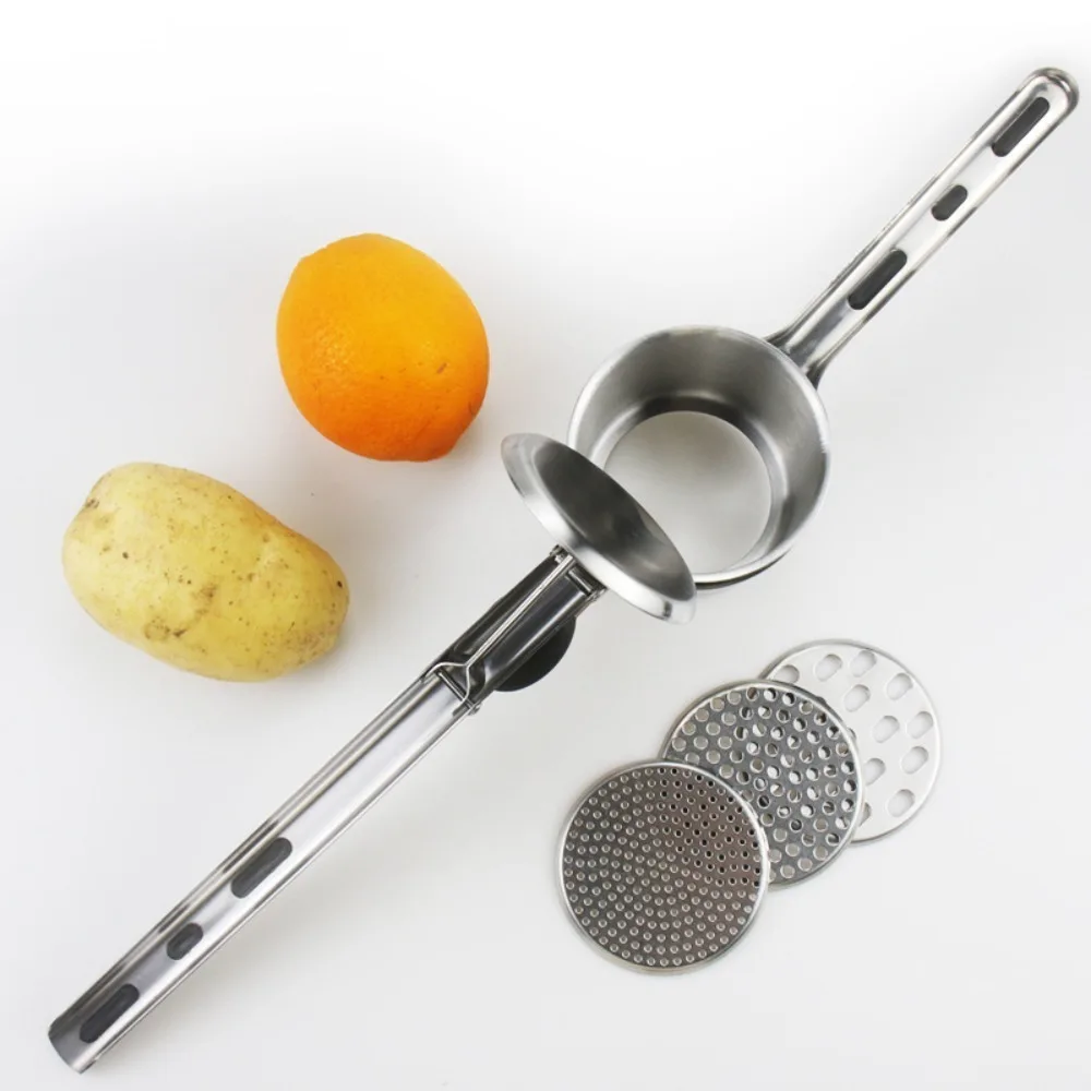 

Stainless Steel Potato Masher Hand Press Manual Potato Ricer Maker Silicone Handle with 3 Interchangeable Discs Juice Squeezer