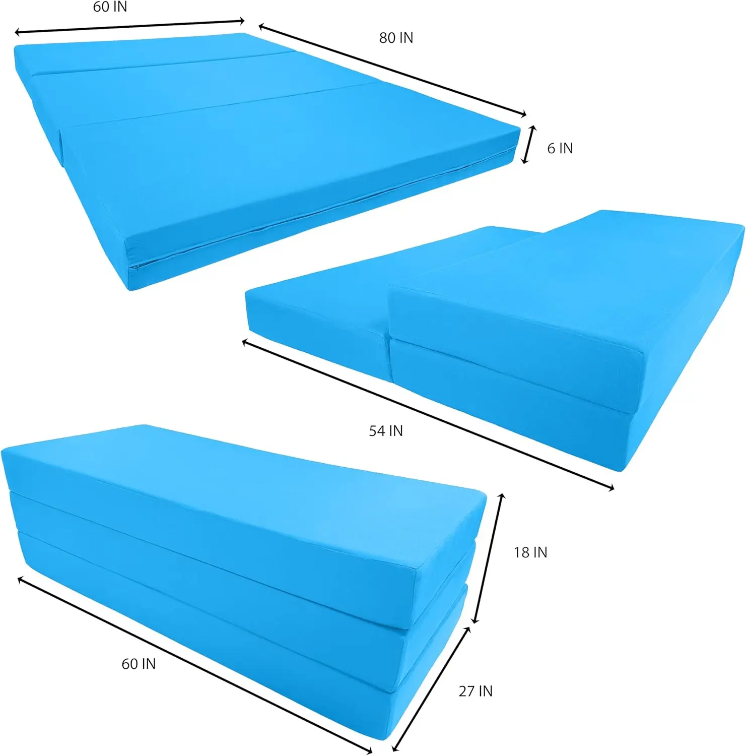 Trifold Foam Bed, Folding Ottoman Mattress (Turquoise, Queen Size (6 x 60 x 80))