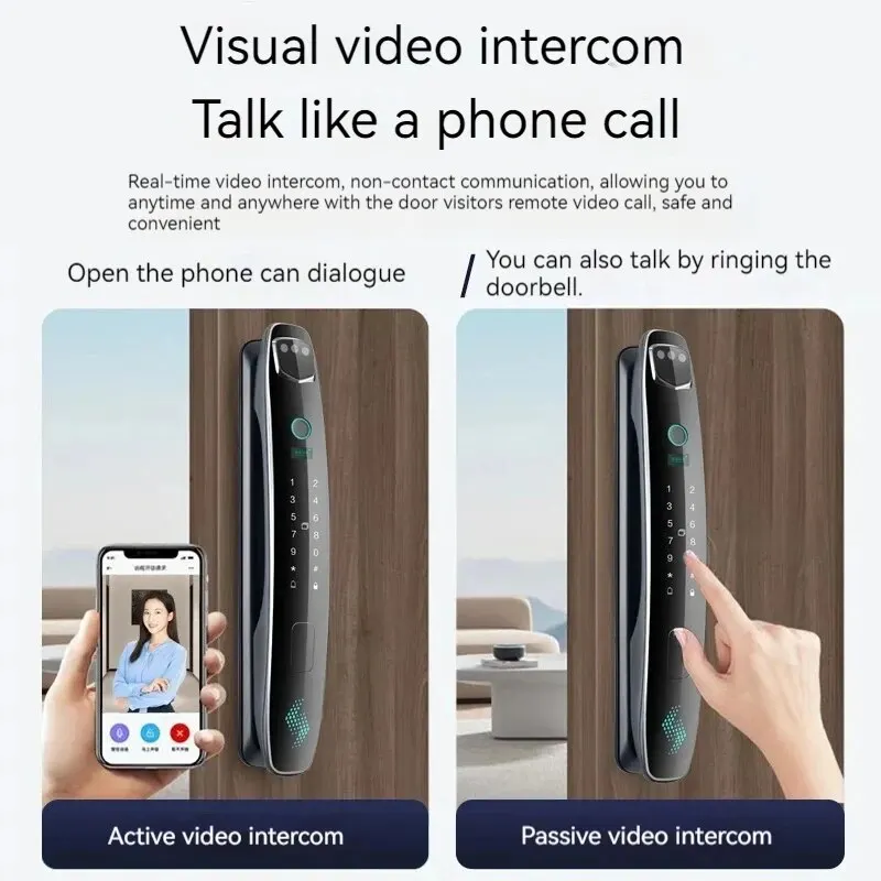 3D Face Real-time Intercom Smart Door Lock Security Camera Intelligent Fingerprint Password Biometric Electronic Key Unlock