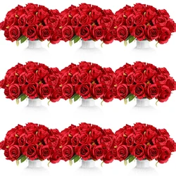 48-360Pcs Artificial Rose Flower Bouquet Valentines Day Gift Fake Roses Wedding Party Table Centerpieces Vases Home Decoration