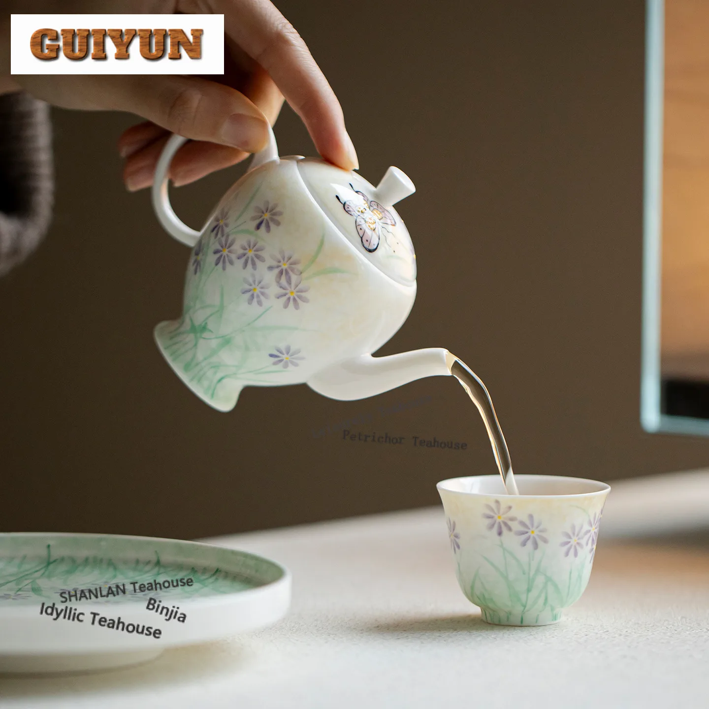 150ml Oil Painting Style Hand Painted Wildflower Teapot Luxury Tea Infuser Pot Tea Soaking Kettle With Strainer Drinkware Gift