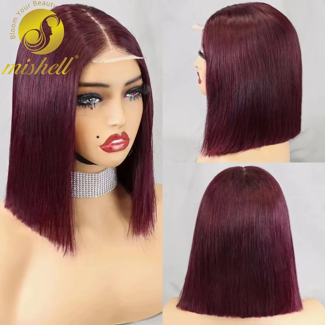 350% Density 2x6 Transparent Glueless Bob Wig 12A Double Drawn Short 99J# Burgundy Straight Human Hair Bob Wigs for Black Women