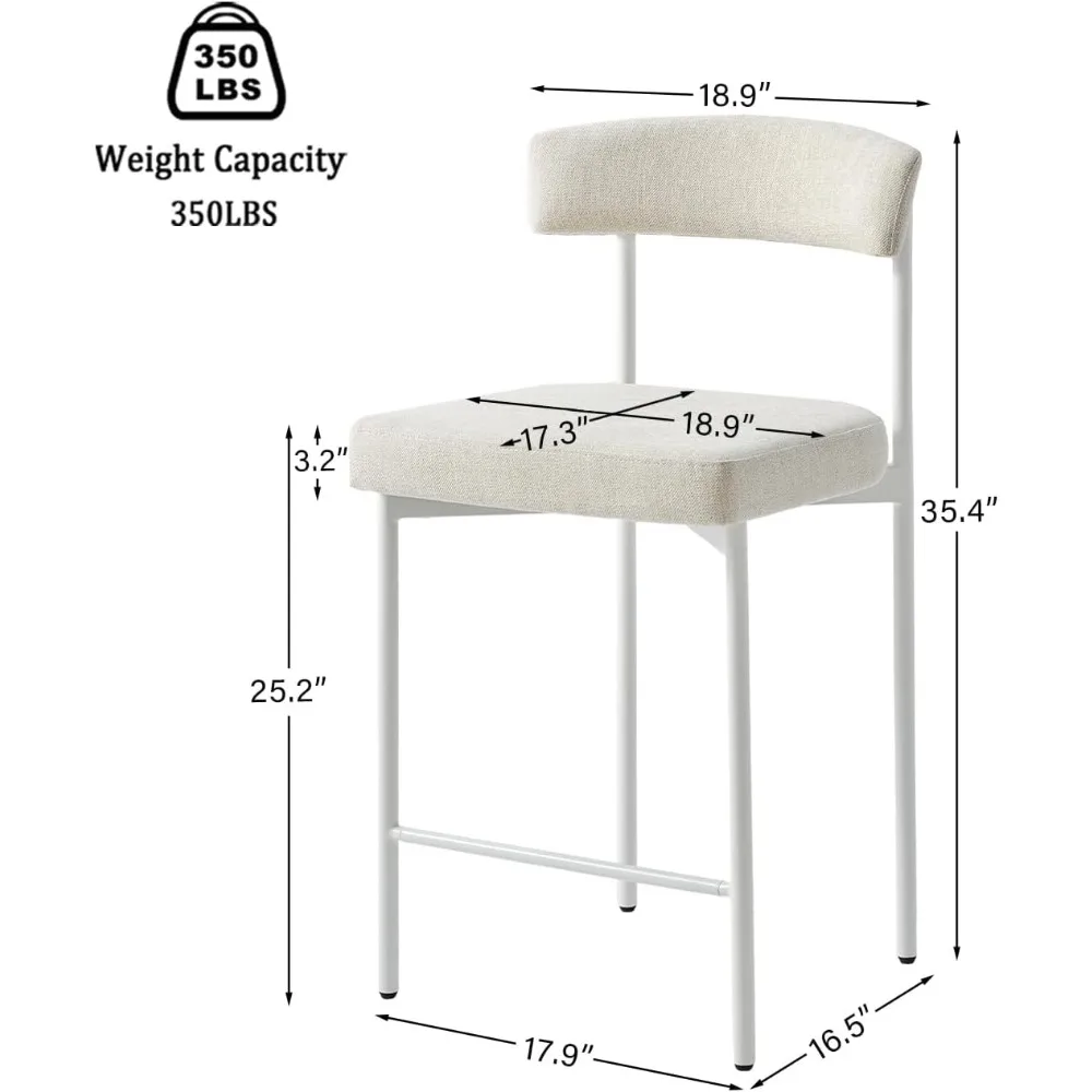 Par de 24 bancos de bar modernos bege com encimera e encostos curvos para ilhas de cozinha